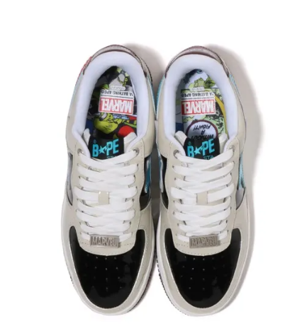 Marvel X APE STA Skateboarding Shoes Women's Low-top Beige/black/blue