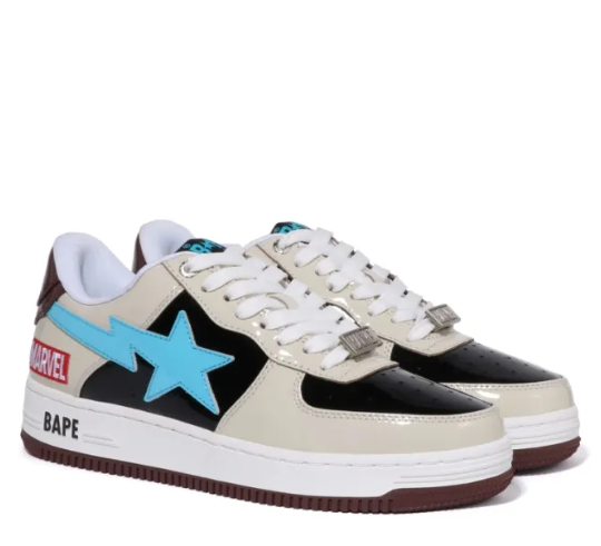 Marvel X APE STA Skateboarding Shoes Women's Low-top Beige/black/blue