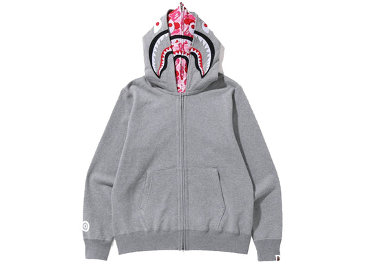 Felpa con cappuccio BAPE ABC Camo Shark Wide Fit con cerniera intera e doppia vestibilità, grigia